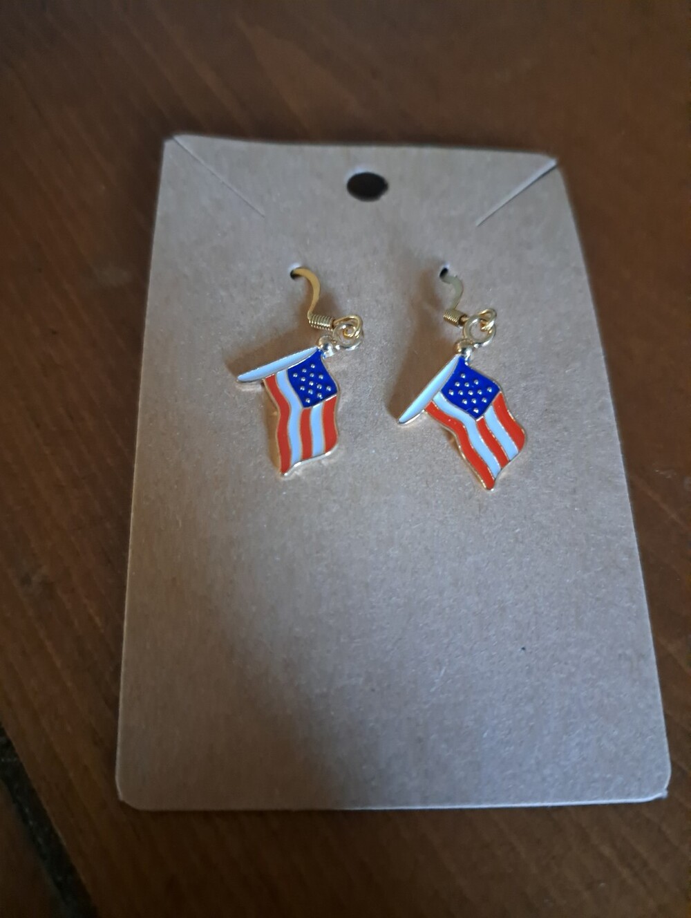 Handmade 4th Of July Gold-Tone American Flag Dangle Earrings - Red, White & Blue